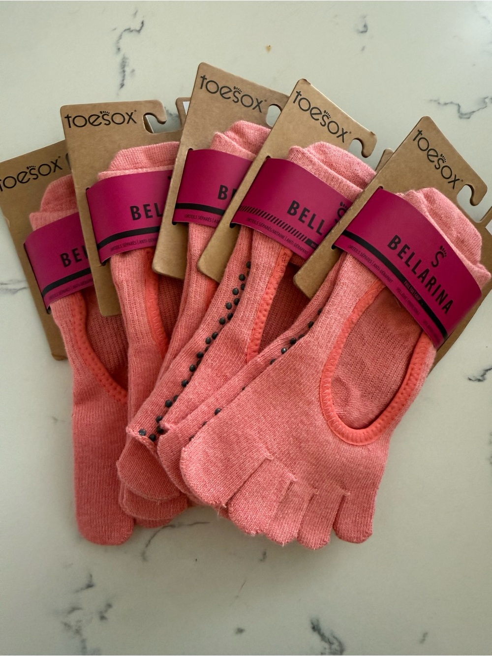 toesox Bellarina Five-Toe No-Show Socks in Coral